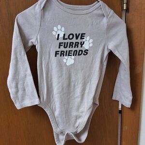 Gray Long Sleeve Baby Onesie with Paw Print Design